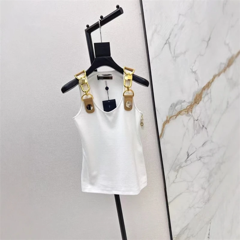 

VGH American Retro Streetwear Tops For Women Square Collar Sleevelesss Patchwork Metal Buckle Waistcoat Female Summer Clothing