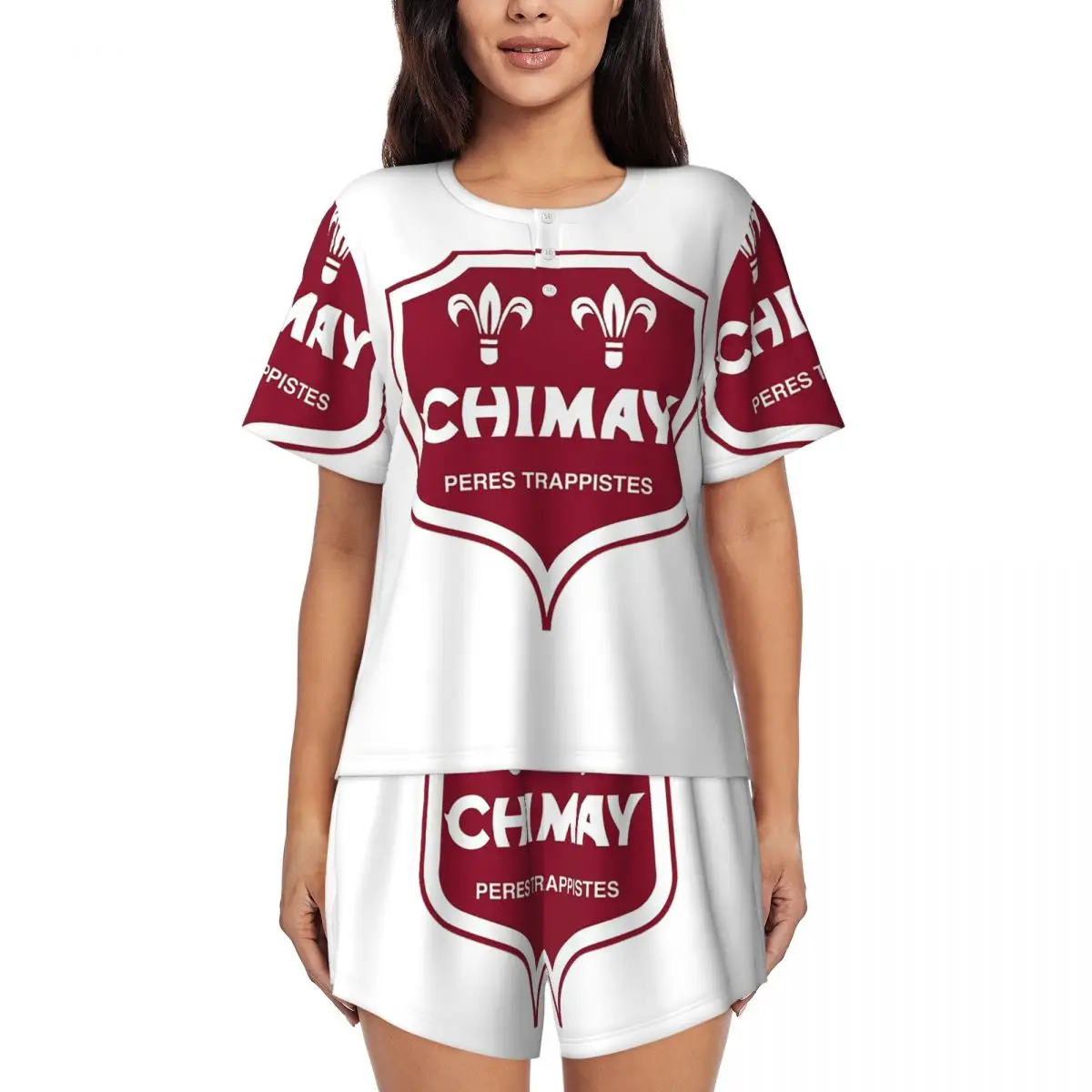 

Ночная рубашка Chimay с круглым вырезом и короткими рукавами для сна, женский свободный пижамный комплект с короткими штанами