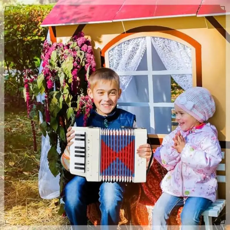 

White 17 Keys 8 Bass Accordion Children's Educational Musical Instrument For Students Beginners Easy Install