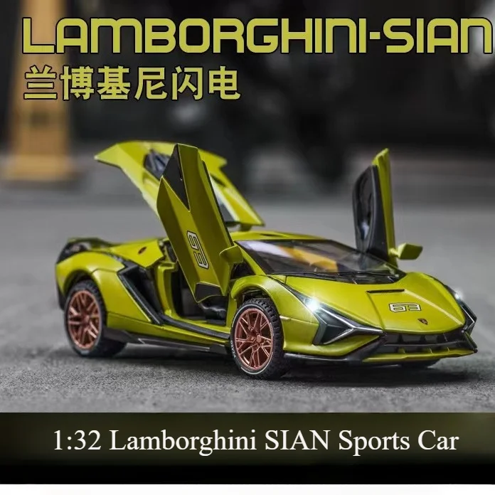 

1:32 Lamborghini SIAN Sports Car Simulation Diecast Metal Alloy Model car Sound Light Pull Back Collection Kids Toy Gifts