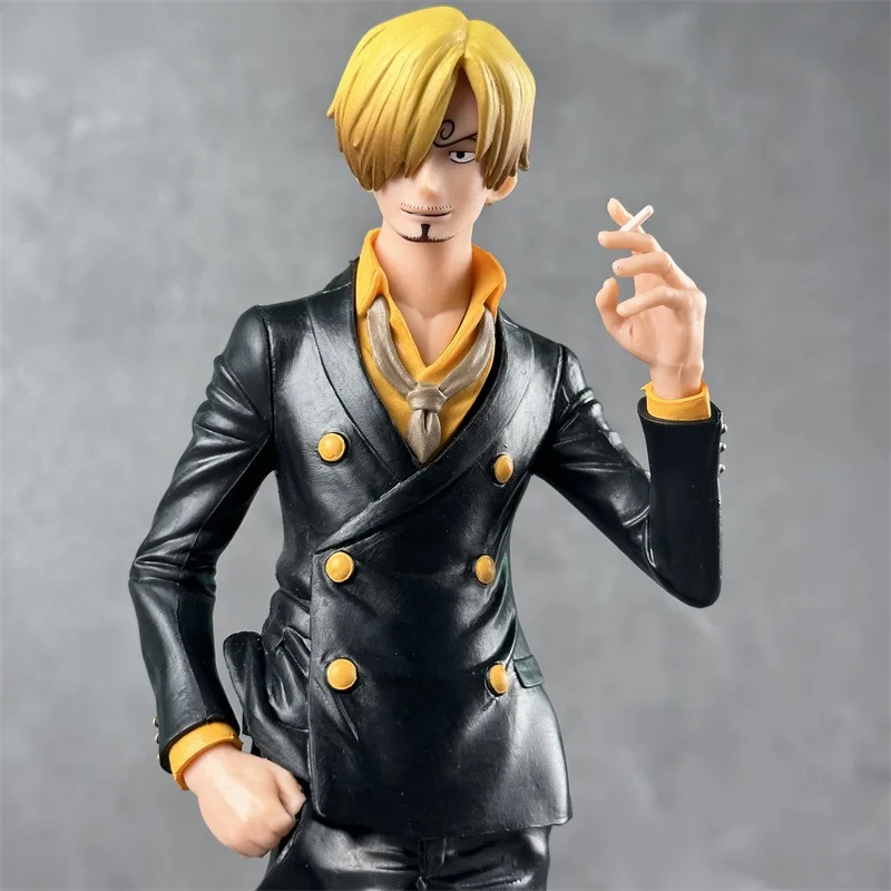 28cm ONE PIECE Anime Figures Sanji Black Clothes Smokes Establish Action Figure Statue Model Doll Collection Ornaments Gift Toys