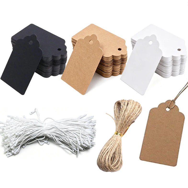 100pcs Packaging Label Brown Kraft/Black/White Paper Tags DIY Blank Label Wedding Gift Decorating Tag Price Display Cards TMZ