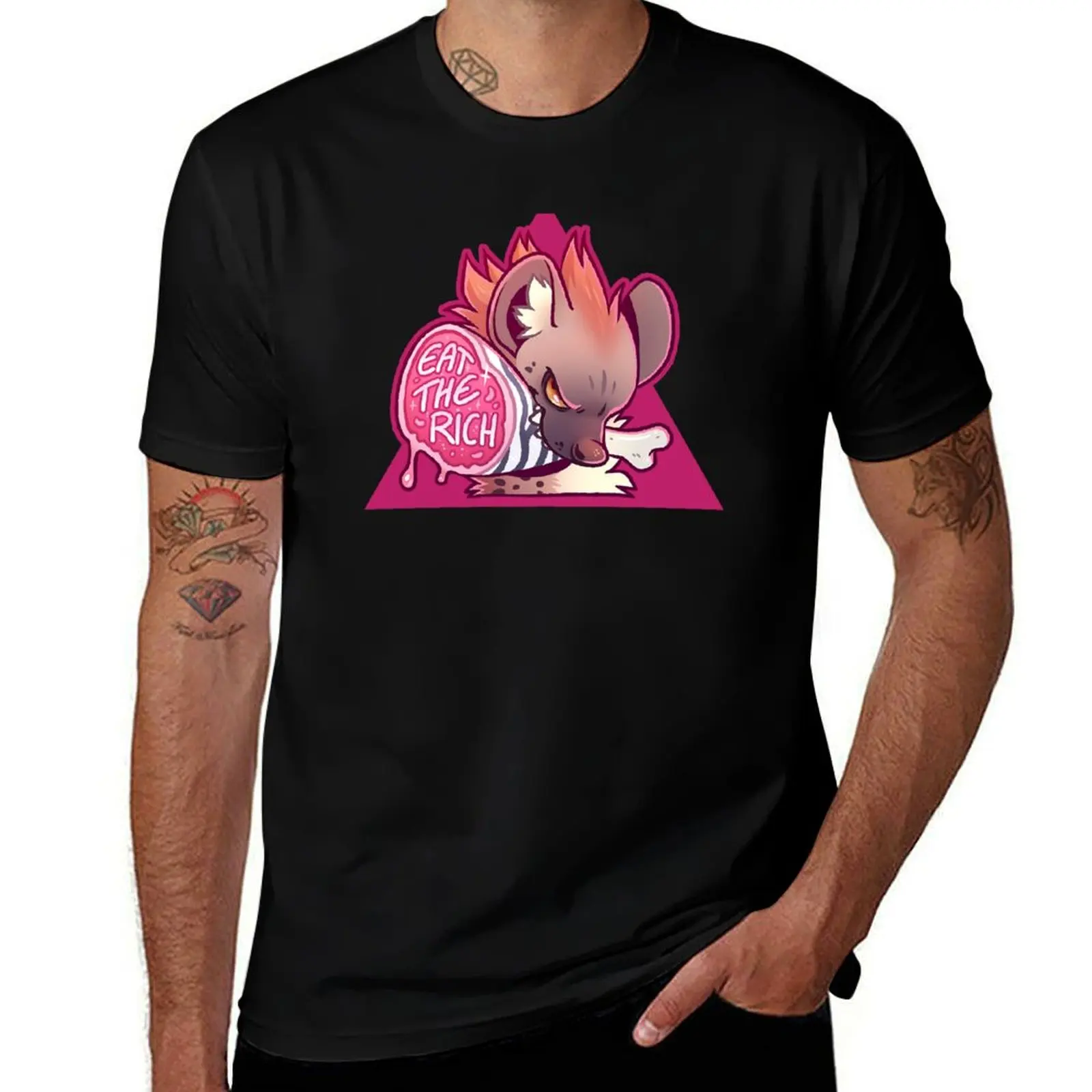 

Гиена - футболка Eat the rich, мужская футболка с рисунком, мужская мода в тяжелом весе