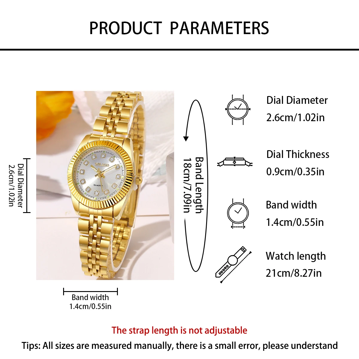 1 PCs Fashion Gold Steel Band Women's Quartz Watch