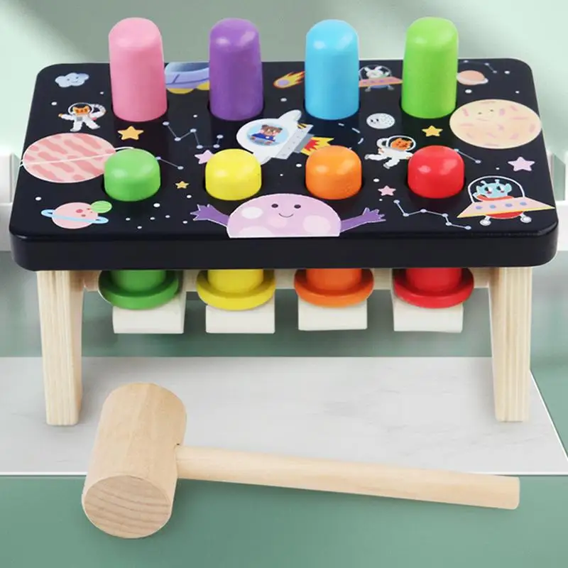 Whack Mole Game For Toddler Colorful Whack Mole Game Wooden Pounding Bench With Mallet Preschool Fine Motor Educational Toys For