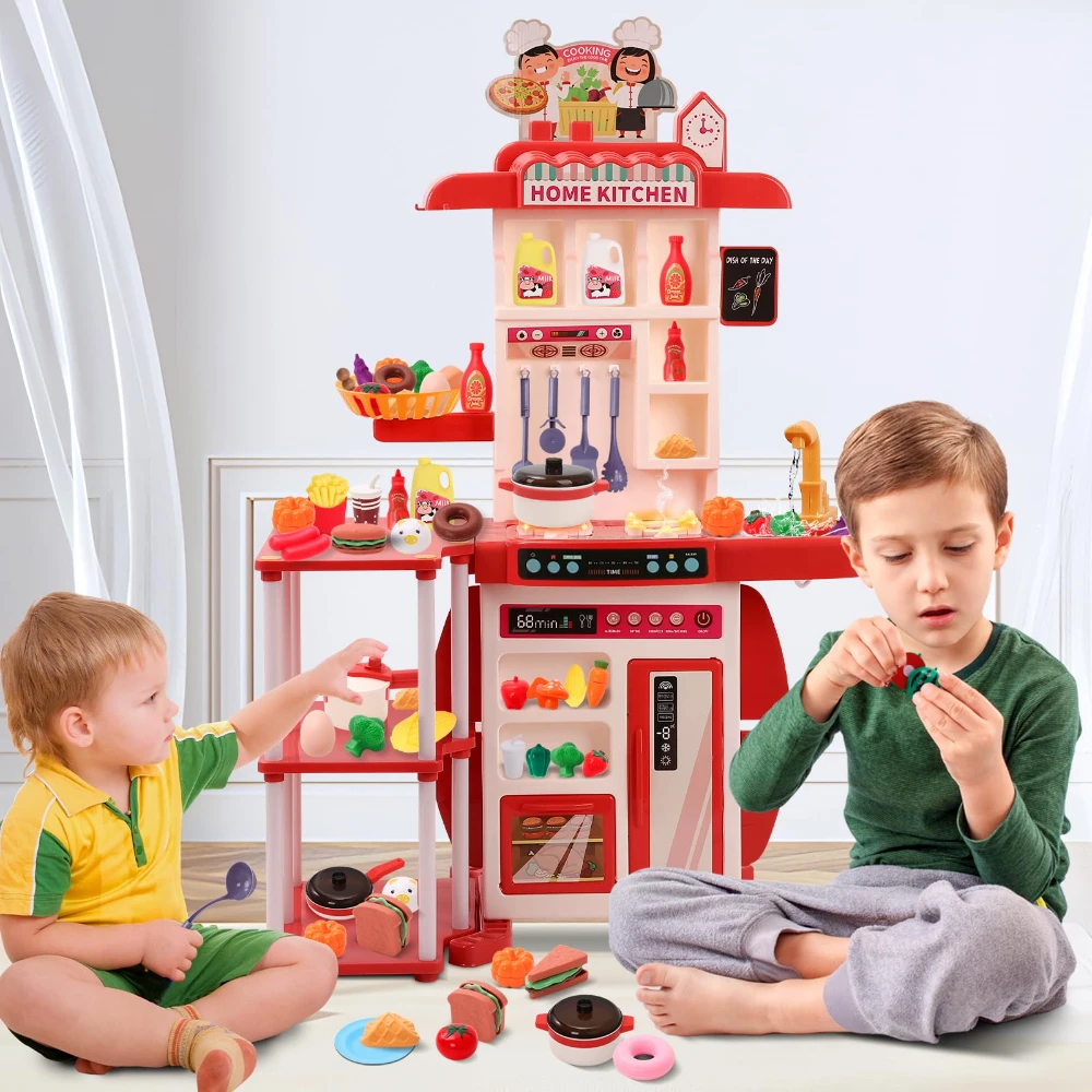 WizKidz Kids Kitchen Play Set Toys - Realistic Sounds & Light Steam Simulated Vegetable Cutting Toys for Various Holiday Gifts