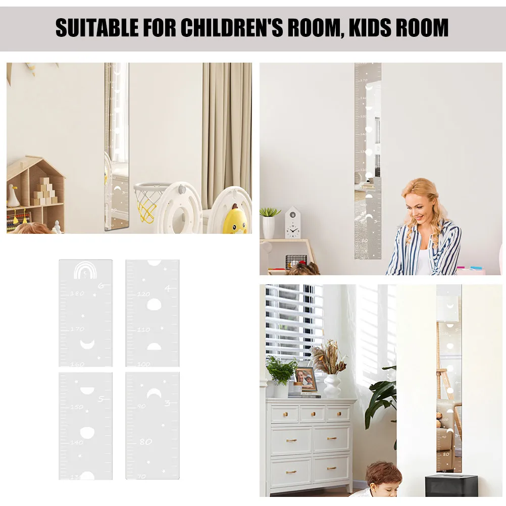 1Set Mirror Growth Chart for Wall Height Measurement Room Nursery Decor Sticker Easy Install Track Growth Record