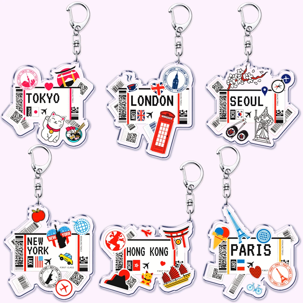 Hot Boarding Pass Keychains for Accessories Bag TOKYO SEOUL PARIS LONDON Travel Souvenir Tickets Keyring Jewelry Friends Gifts