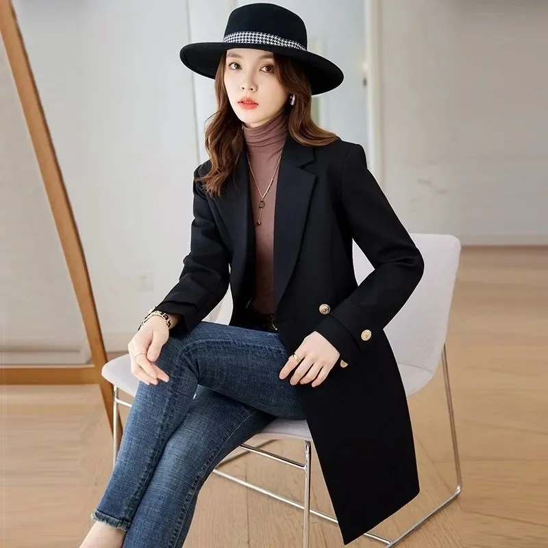 Autunno inverno medio-lungo giacca a vento donna 2024nuovo vestito allentato colletto Trench cappotto doppio petto capispalla moda soprabito femminile