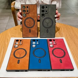 Magnetic Leather Case for Samsung Galaxy S25 S24 S23 S22 S21 Ultra Plus FE Note Cover Chagre Magsafe Deer All-round Camera Shell