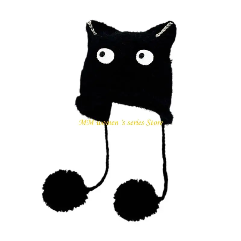 Q39C Knitted Cats Ear Hat for Winter Street Wear Lovely Hat Autumn Pullover Hat Breathable Skull Caps 2000s Women