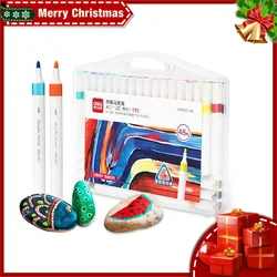 Deli-rotuladores acrílicos de colores para niños, Kit de pintura de roca, juego de bolígrafos de pintura de piedra, cerámica, vidrio, madera, suministros de arte DIY, 12/24/36/48 colores