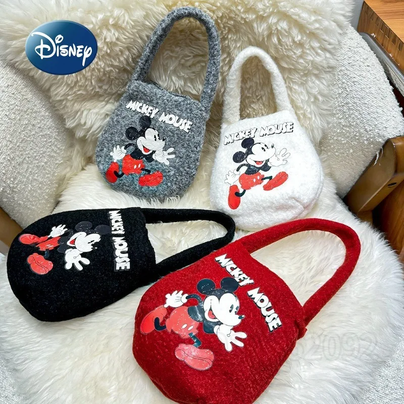 Disney Mickey New Plush Women's Handbag Cartoon Print Fashion Women's Shoulder Bag Casual Luxury Women's Bag High Quality