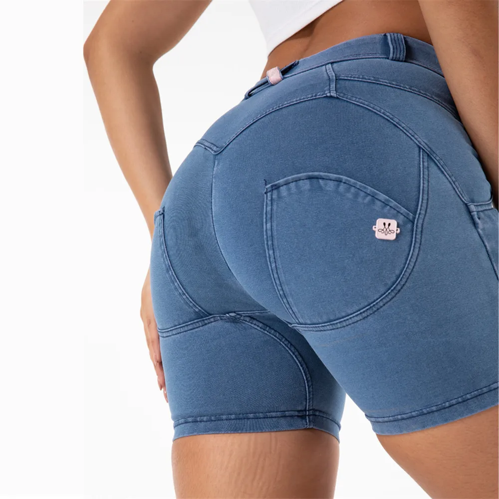 

Women's Denim Shorts Butt Lift Push Up Shaping Short Jeans Fashion Lady Clothing Middle Waist Casual Jeans With The Fake Pockets