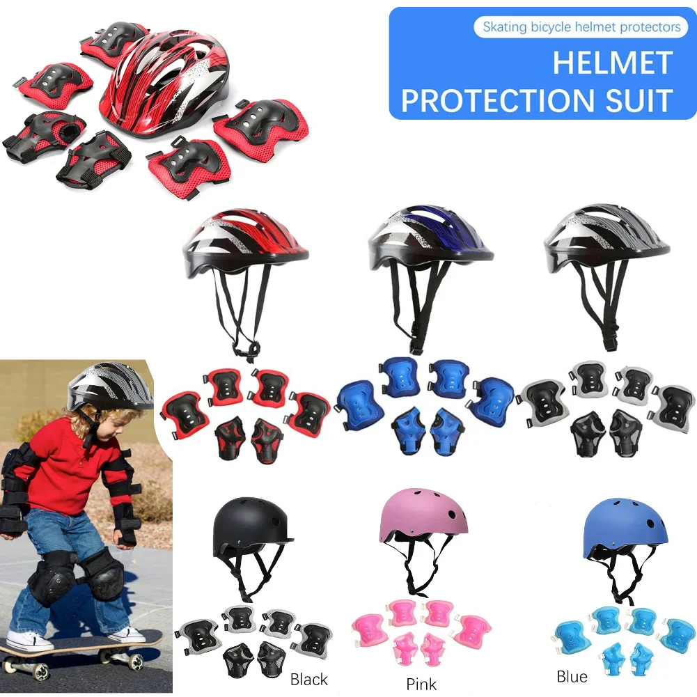 Kids Bike Helmet Knee Elbow Wrist Pads Helmet with Protective Gear Set for Bicycle Cycling Skateboard Scooter Skating Sports