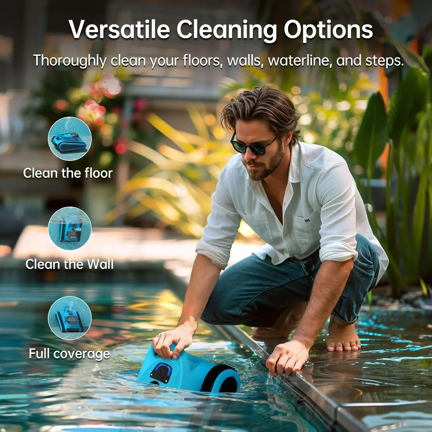 Pool Vacuum for Above Ground Pool: NexTrend Automatic Robotic Pool Cleaner Wall Floor Waterline Cleaning 180W Powerful Suction L