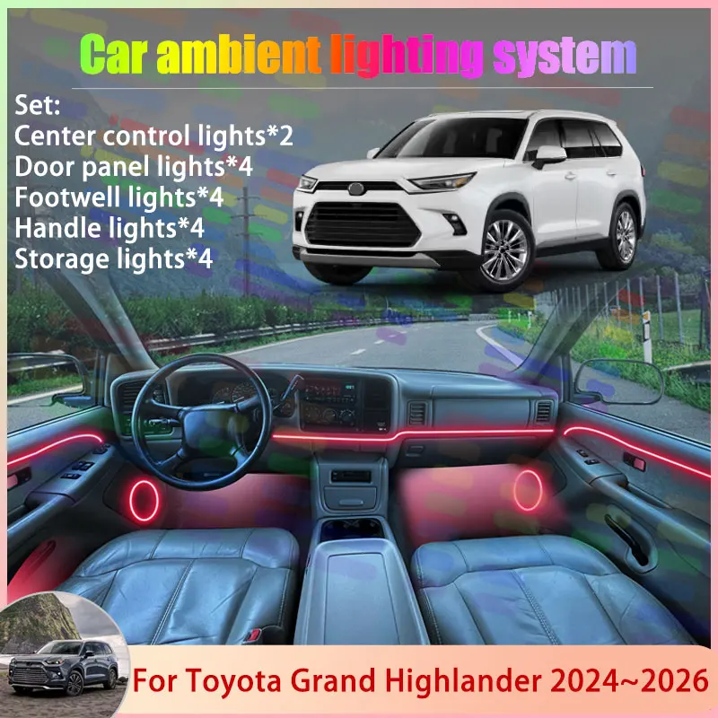 لتويوتا جراند هايلاندر AS10 2024 2025 2026 2/18 في 1 سيارة مصباح لتهيئة الجو مصباح RGB الظل فرقة غاسل جو مجموعة