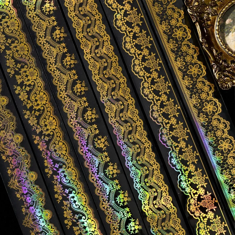 1Roll/5x200cm Gold Foil Lace Holographic Tape Hollow Pattern for Journal Kaka Card DIY Crafts