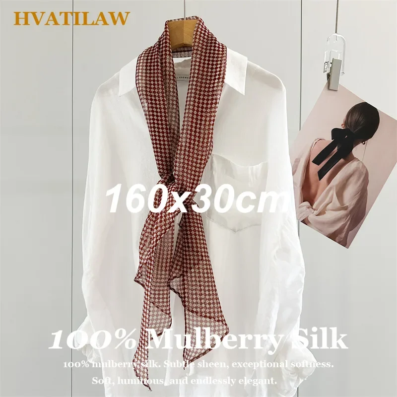 Sheer Dot Long 100% Mulberry Silk Scarf Women Neck Warmer Soft Korean Style Wrap Gift Elegant Daily All Season Lightweight Chic