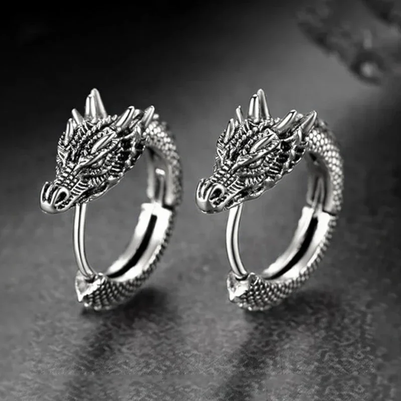 CAOSHI Fashion Male Hoop Earrings Animal Dragon Accessories for Women Trendy Daily Party Metallic Style Jewelry for Unisex