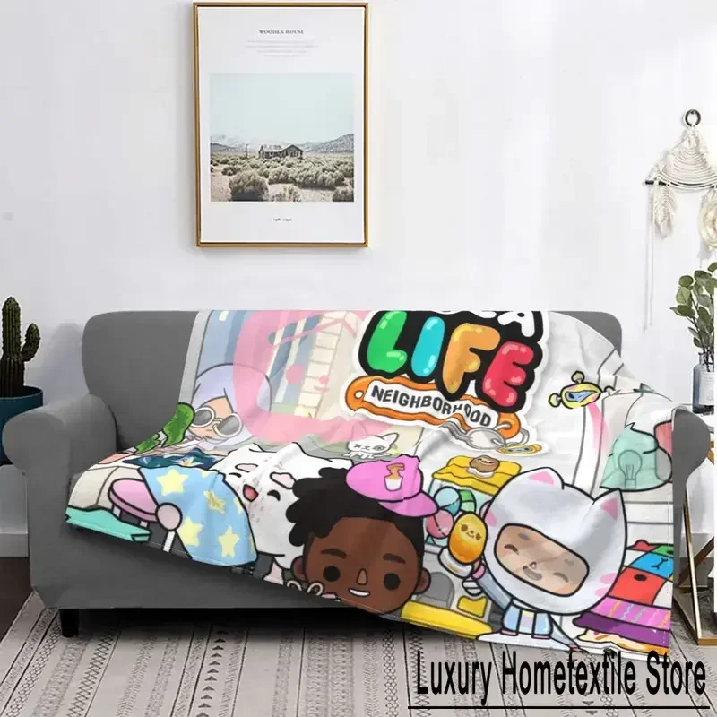 Toca Box Life World Anime Knitted Blankets toca boca game cartoon Wool Throw Blanket Home Couch Decoration Soft Warm Bedspreads