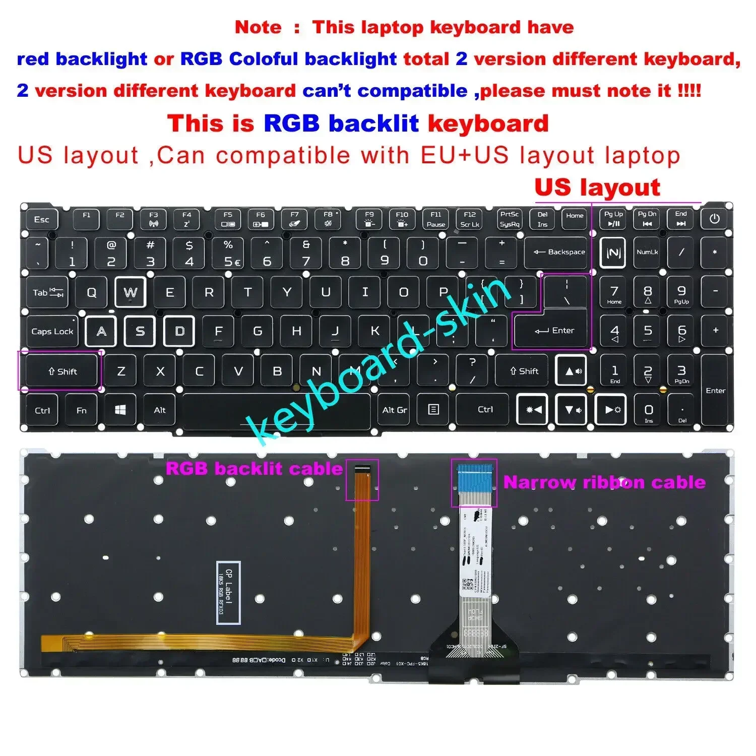 New US RGB colorful Backlit Keyboard For Acer  Nitro 5 AN517-41 AN517-53 AN517-54 N20C2 series laptop