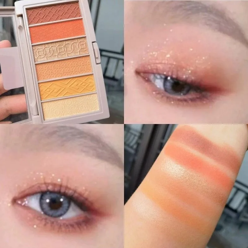 Palette di strisce di ombretti glitterati a 6 colori che illuminano strumenti per il trucco degli occhi lucidi con glitter rosa opaco impermeabile