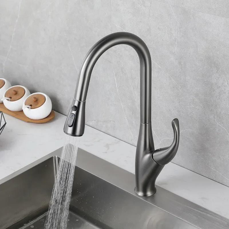 Grey Pull Out Kitchen Faucet Brass Sink Mixer Tap 360 degree rotation torneira cozinha mixer taps Kitchen Tap