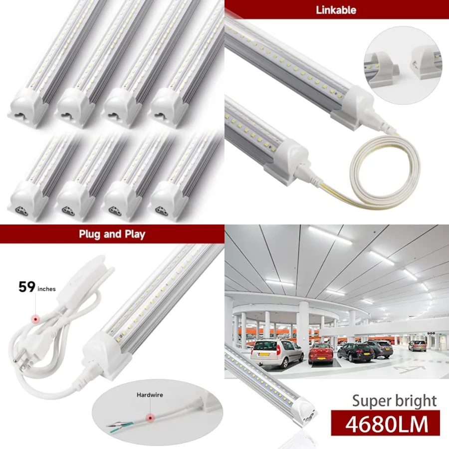3Feet LED Shop Light Fixture, Upgrade V Shape T8 Tube Light, 30W, 4680lm, 6000K, Linkable LED Shop Light Fixture, 3 Feet Tube L