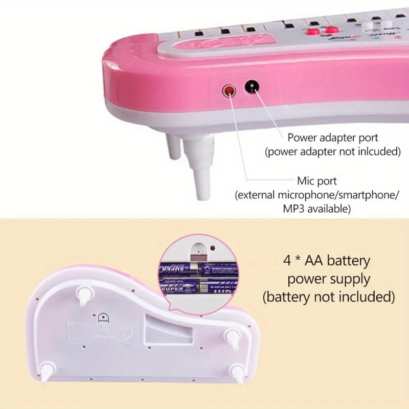 Piano musical infantil com teclado eletrônico de 37 teclas, piano para crianças com microfone, instrumento musical, brinquedos educativos para meninos e meninas