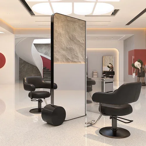 LBarber Shop Specchio da parrucchiere su un solo lato per parrucchiere Specchio da taglio per capelli con lampada Specchio da pavimento