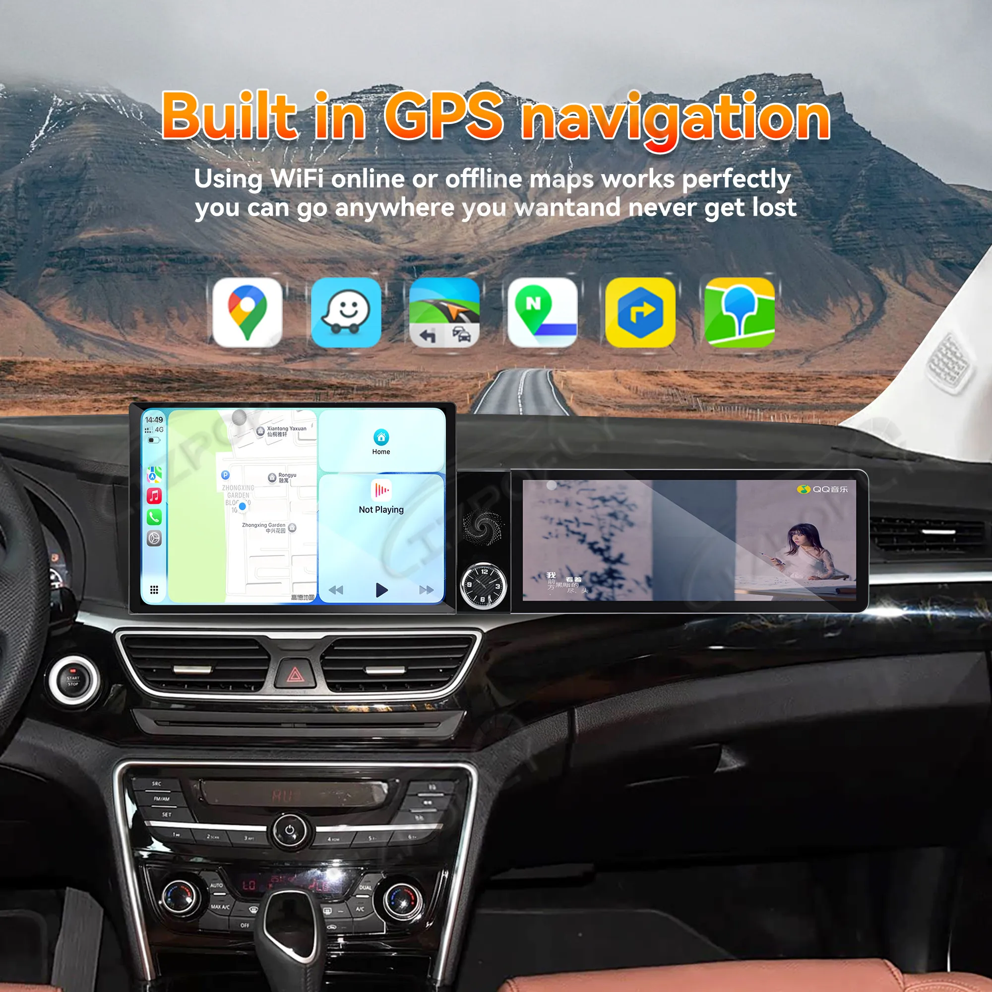 13.1+12.3 Inch Car Play Screen for Geely Borui GC9 2015-2016, Wireless Apple CarPlay & Android Auto Car Radio Multimedia Player