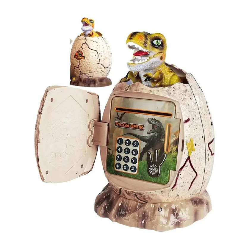 New Electronic Piggy Bank Cartoon Dinosaur Money Box For Childrens 3 In 1 Password Coin Saving Bank Auto Scroll Pape Box