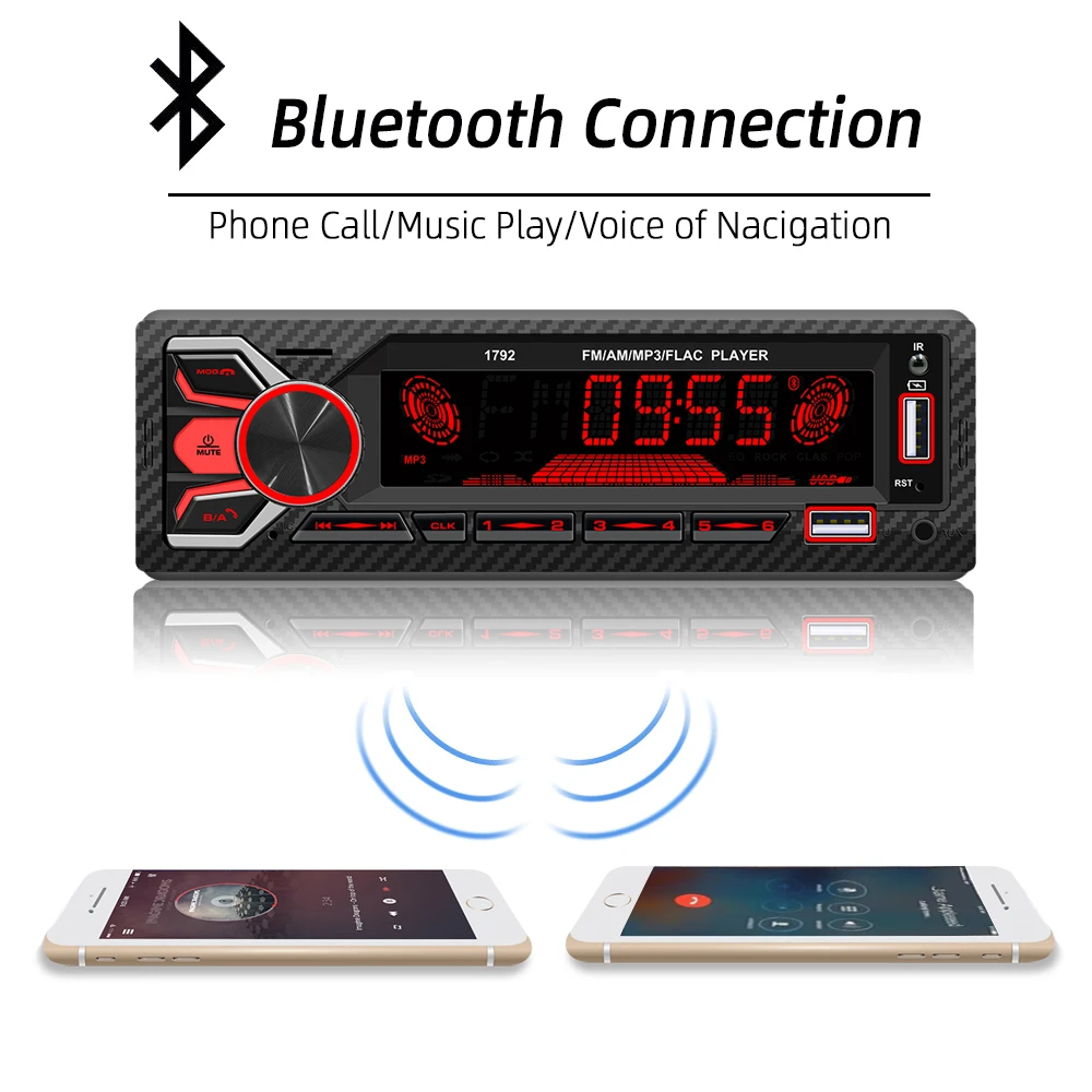 BQCC Car Radio 1 Din MP3 Bluetooth Player 7 Colors 60W*4 Stereo FM Receiver With Remote Control AUX/2 USB/TF Find Car Function