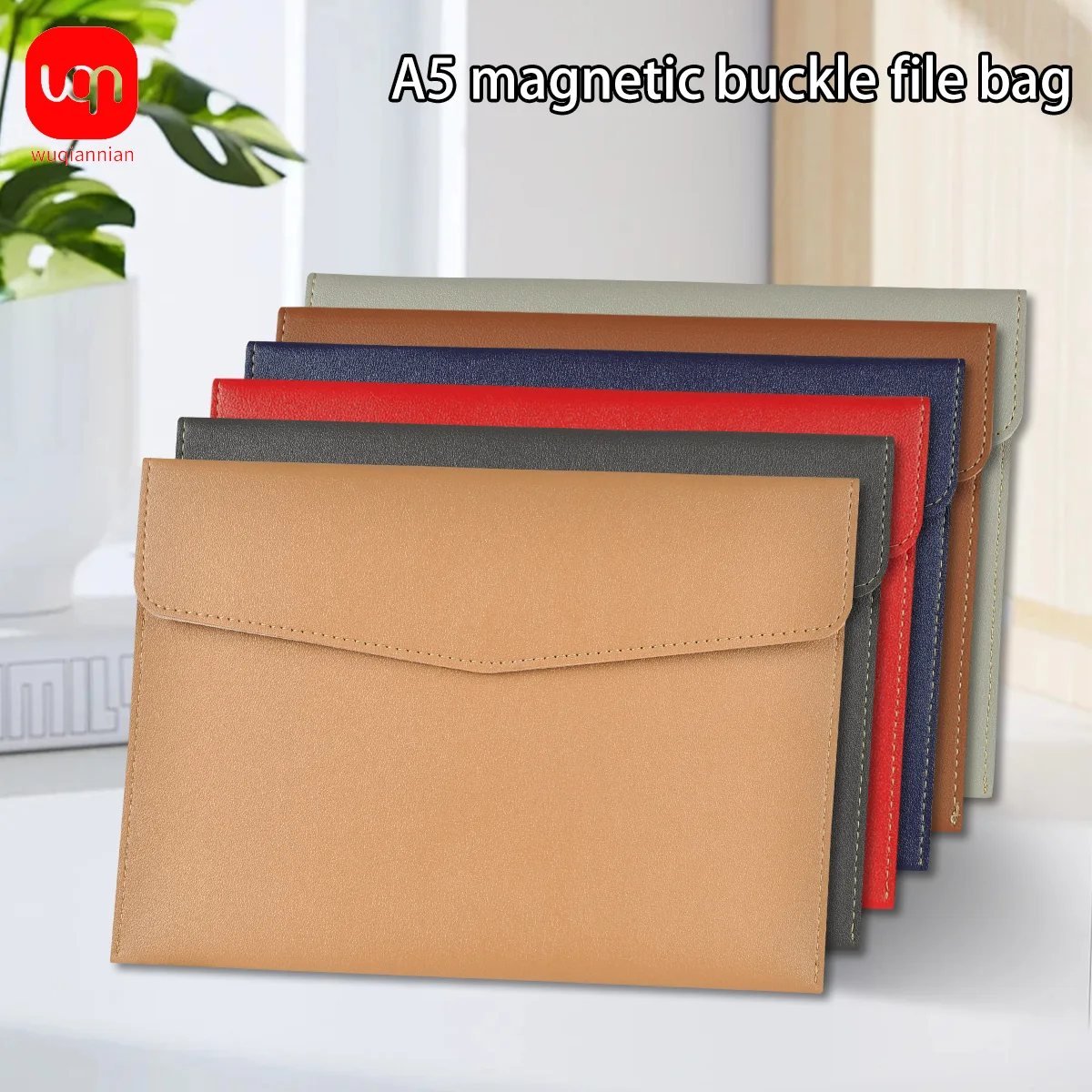 WQN Leather Document A5 Business Storage Bag File LargeCapacityOffice Meeting Document Organizer Bag