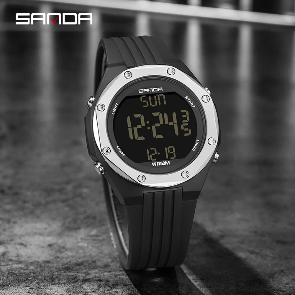 SANDA-reloj deportivo Digital para hombre, cronógrafo Digital LED, electrónico, resistente al agua hasta 50M, novedad, 6093