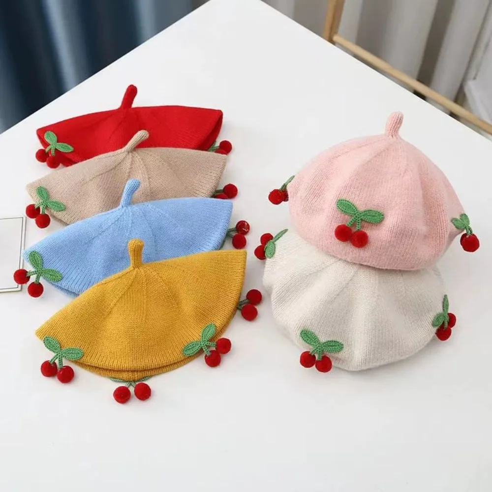 

Lovely Cherry Knitted Pumpkin Hat Windproof Warm Baby Berets Winter Soft Newborn Bonnet Hats Boys Girls