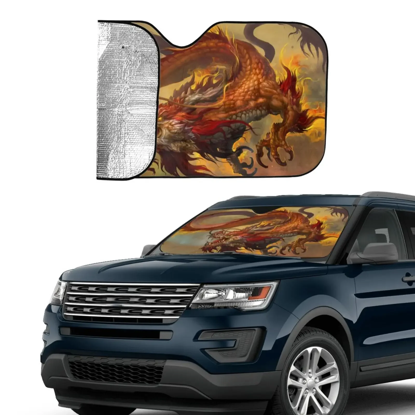 Custom Chinese Dragon Foldable Car Sun Shades Front Custom Printing Car Sunshade Accessories