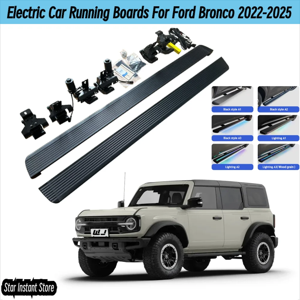 

Автоматические выдвижные подножки для Ford Bronco 2022-2025, электрические боковые ступеньки со светодиодной подсветкой, внедорожники из алюминиевого сплава