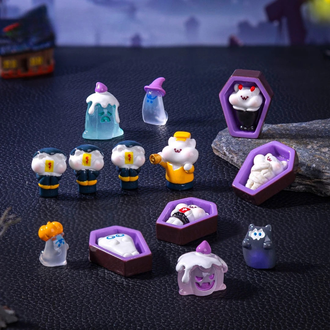 12Pcs Halloween Ornament Mini Figurines Miniature Resin Pumpkin Zombie Witch Micro Landscape Halloween Desktop Decoration