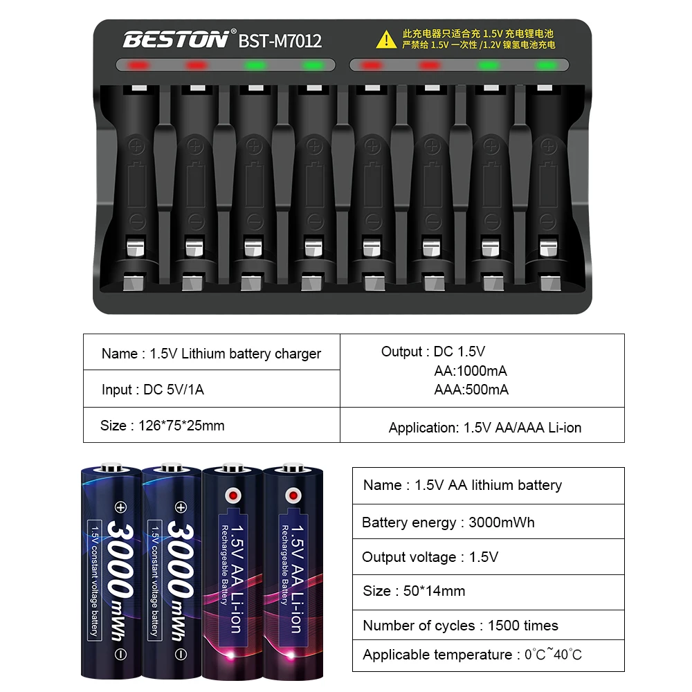 AA 1.5V 충전식 배터리 3000mWh 배터리 AA 1.5V 리튬 이온 배터리, 시계, 마우스, 컴퓨터 용 1.5V AA 충전식 배터리 AA