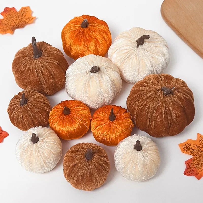 9pcs Plush Fabric Simulation Pumpkin Fake Plant Ornaments Autumn Halloween Harvest Festival Home Decoration Shooting Props