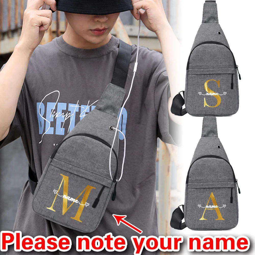 

Personalized Customized Gold Letter Men's Gray Chest Bag Multifunctional Casual Crossbody Bag Men's Fashionable Shoulder Bag