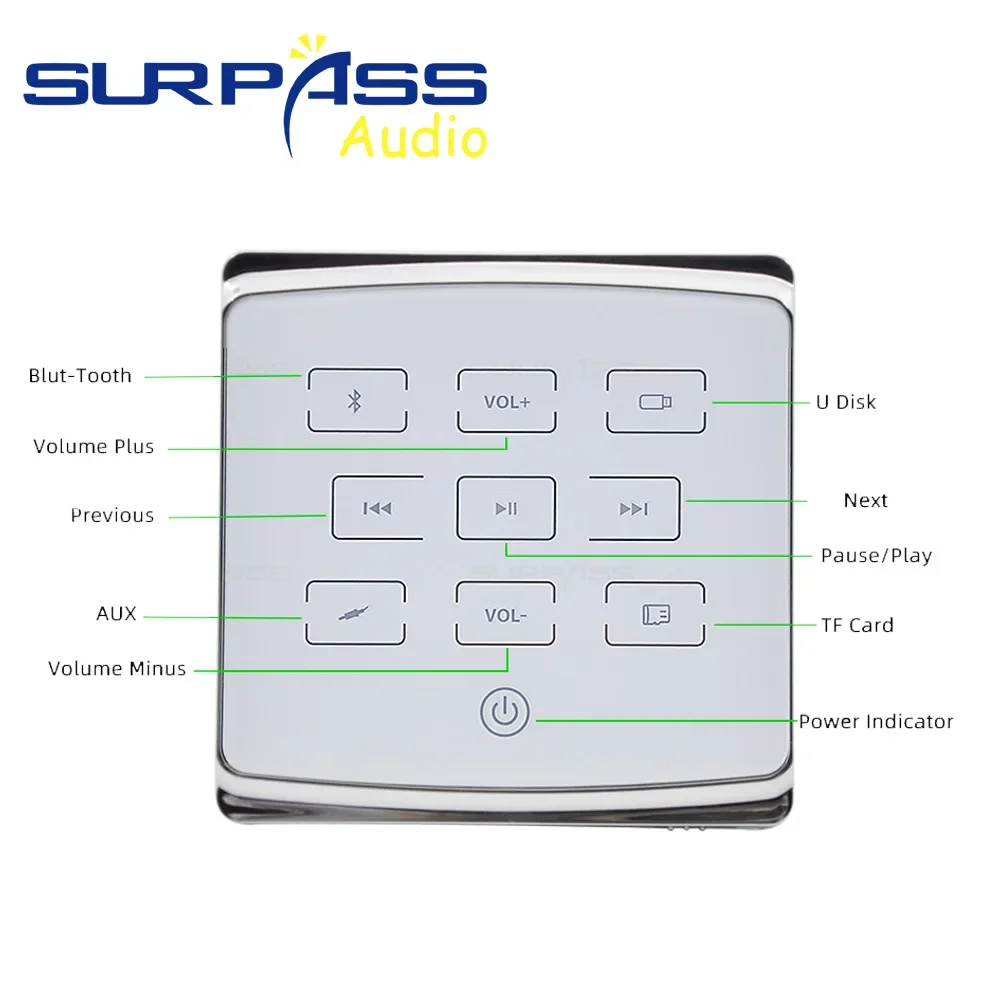 Smart Hotel Room Home Audio Bluetooth Amplifier In-wall Stereo Digital Player 86 Touch Key Background Music Controller USB TF