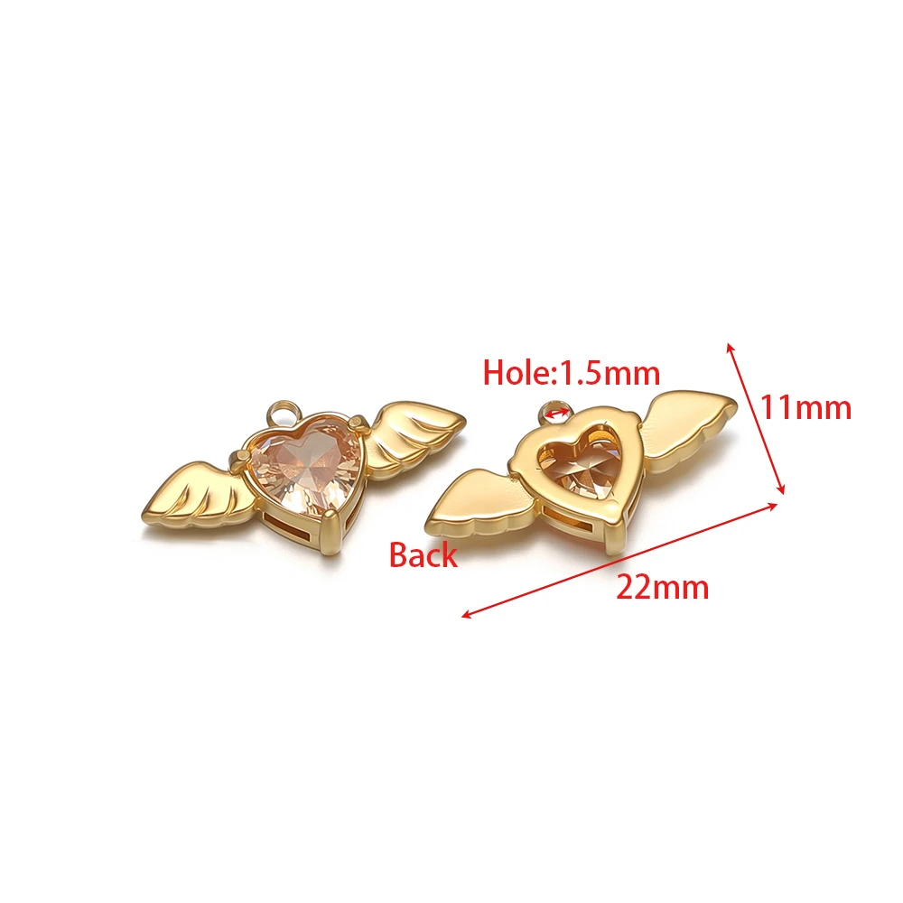 4 Stück Edelstahl-Flügel-Herz-Zirkon-Anhänger für DIY-Exquisite-Ohrringe, Armbandherstellung, Kinder-Halsketten-Charms, Schmuckzubehör – Detail 1