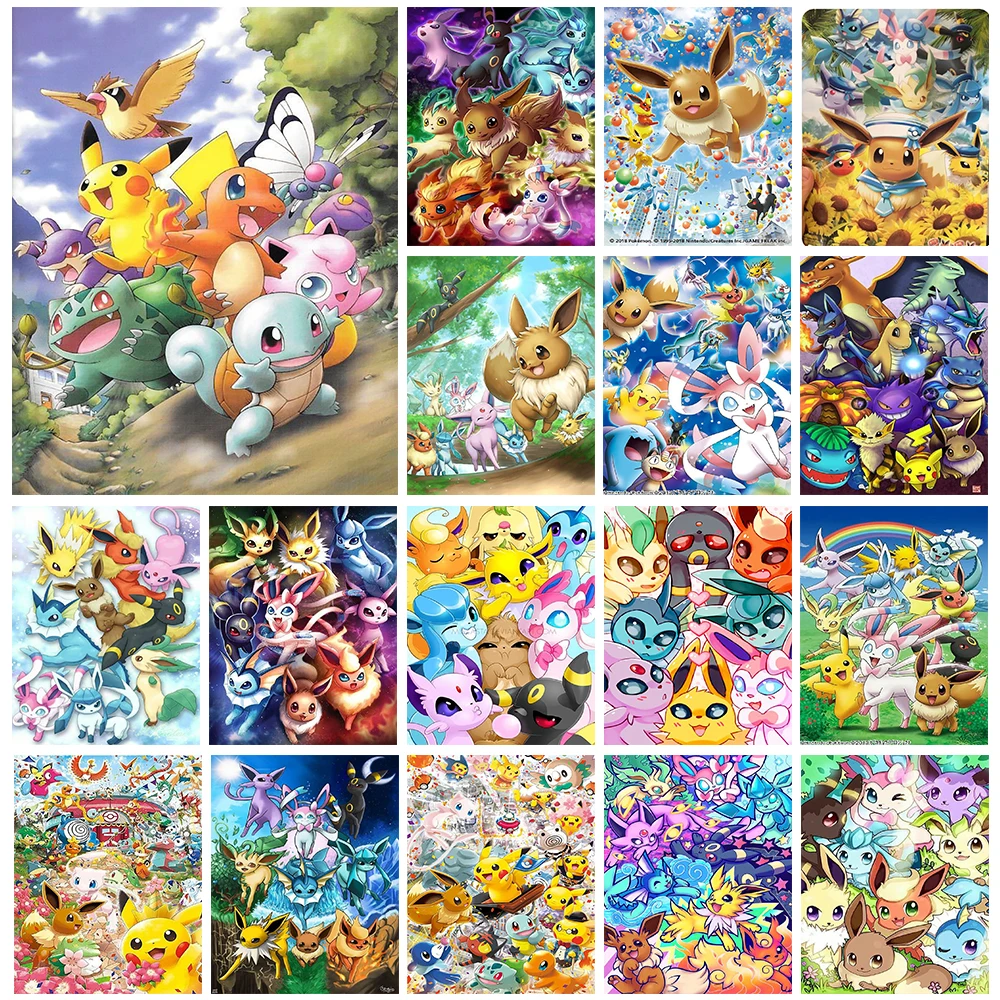 5D DIY Diamant-Malerei-Set Pokemon Japanischer Anime Kreuz-Stickerei Pikachu Handgemachte Gestickte Mosaik-Strasssteine Kunst Geschenke