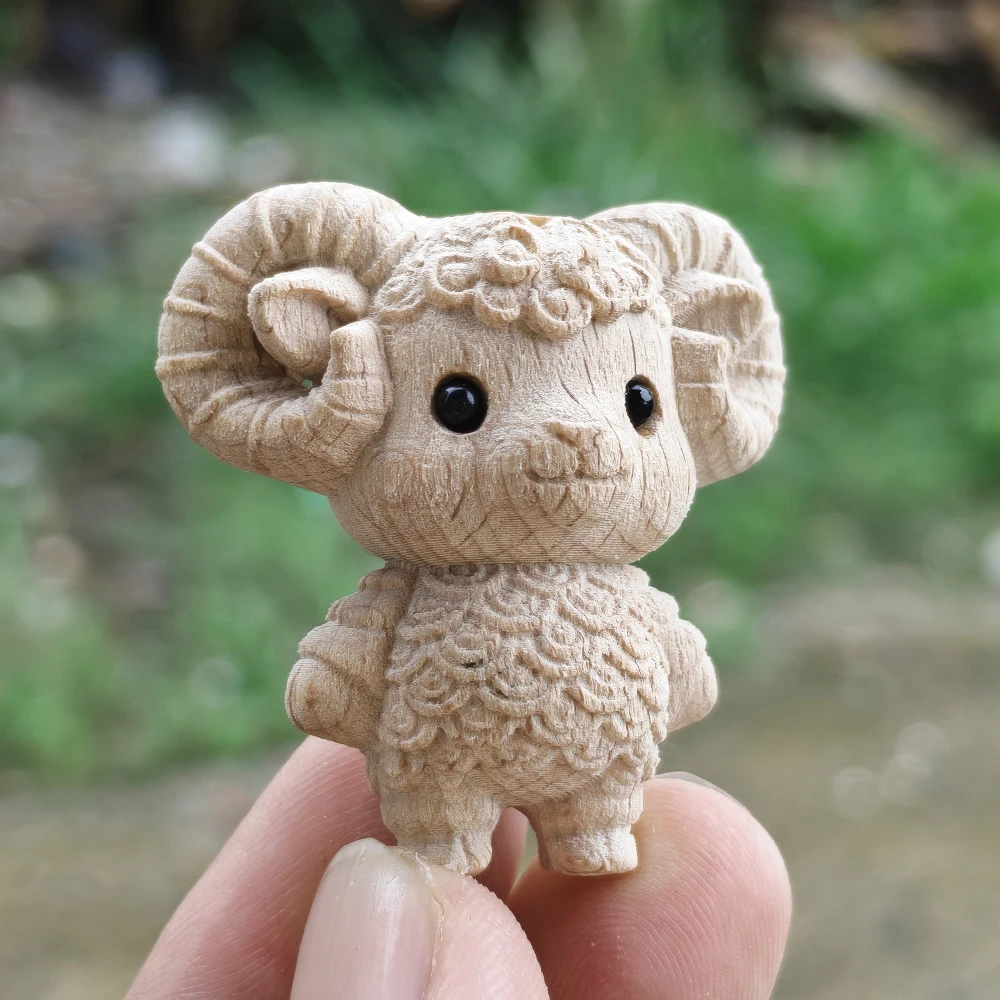 1.4 Inch Hand-Carved Wooden Sheep Figurine Ornament, Simple Style, Traditional Style, Suitable for Office Decoration, Holiday Decoration, Party Decoration, Housewarming Gift, Christmas Ornament, Living Room, Birthday Gift