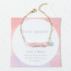 Spring New Elegant Women Stainless Steel Chain Pink Quartz Natural Stone Bracelet