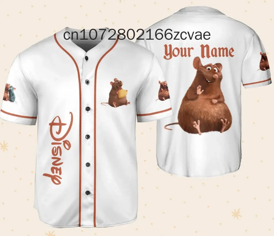 2024 New Disney Ratatouille Baseball Jersey 3D Printed Kids Adults Fashion Cartoon Buttons Baseball Uniform Kids Tops Clothing