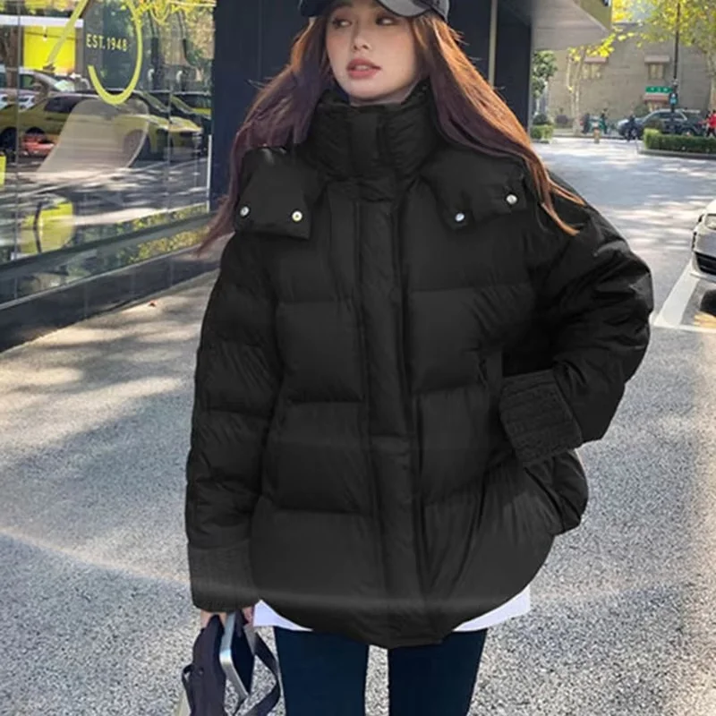 

Women Loose Down Cotton Jacket Winter Female Cotton Padded Coat 2025 Ladies Thickening Lamb Wool Collar Outwear